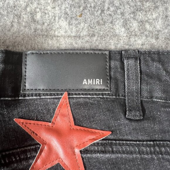 AMIRI Star Patch Jeans Black Leather Red Brown Size 32 Designer Denim USA Rare - Picture 15 of 16